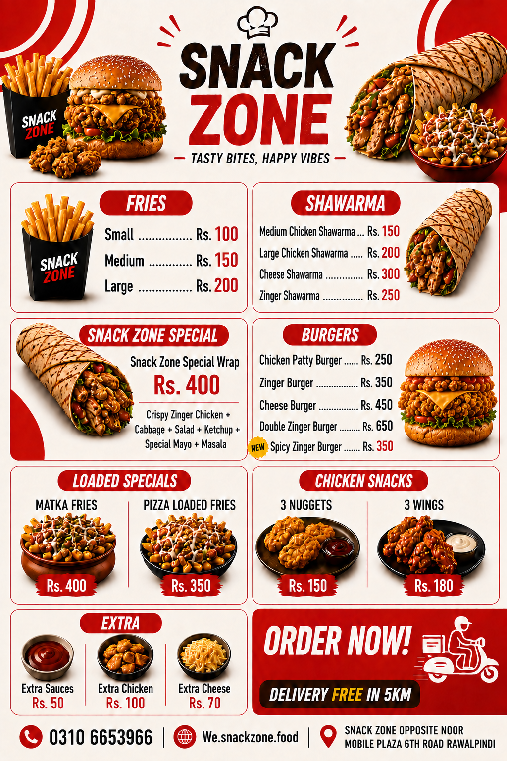 Snack Zone complete menu front